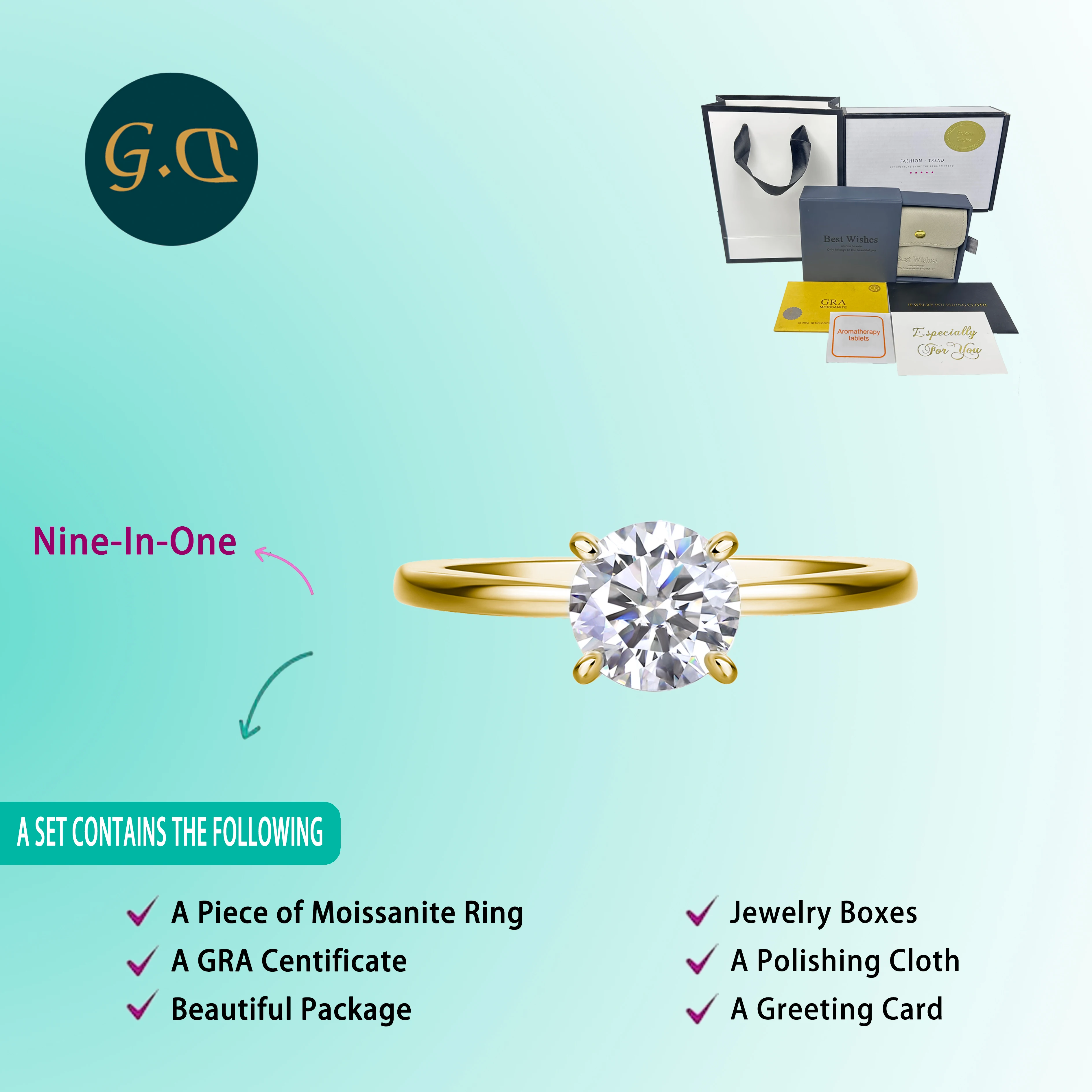 แหวน Solitaire 4 แฉก Moissanite 1-3 กะรัต - S925 เงินสเตอร์ลิงชุบทอง เหมาะสําหรับงานหมั้นหรือวันครบรอบ