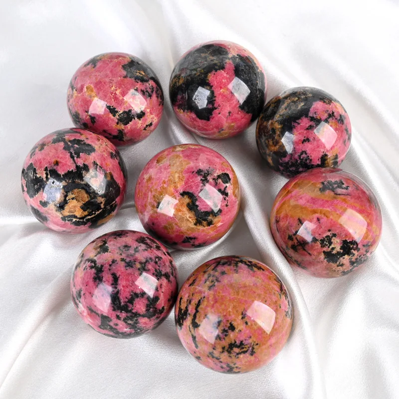 Natural Rhodonite Crystal Ball Unique Polished Raw Mineral Specimen Home Entrance Office Fengshui Energy Decor Collection Craft