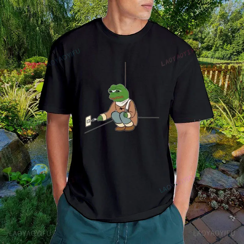 Humor Men T Shirt żałosny Pepe żaba przedłużacz sznurka dla zwierząt dziewczyny koszulki Kawaii poliestrowa bawełniana koszulka graficzna Y2k moda