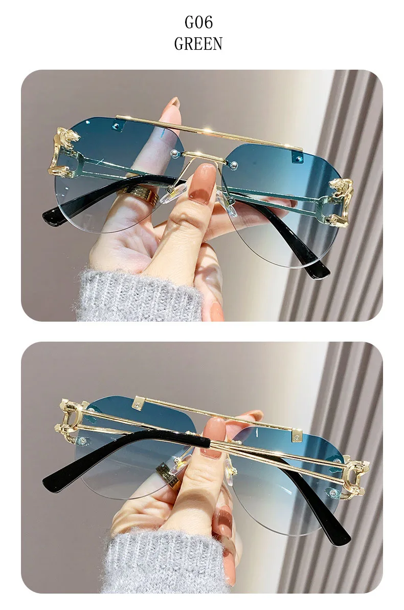 Randlose Designer Sonnenbrille Frauen Trendy Luxe Mode Sonnenbrillen Männer Vintage Gläser Lentes De Sol Mujer Lunette Soleil Femme – Detail 21