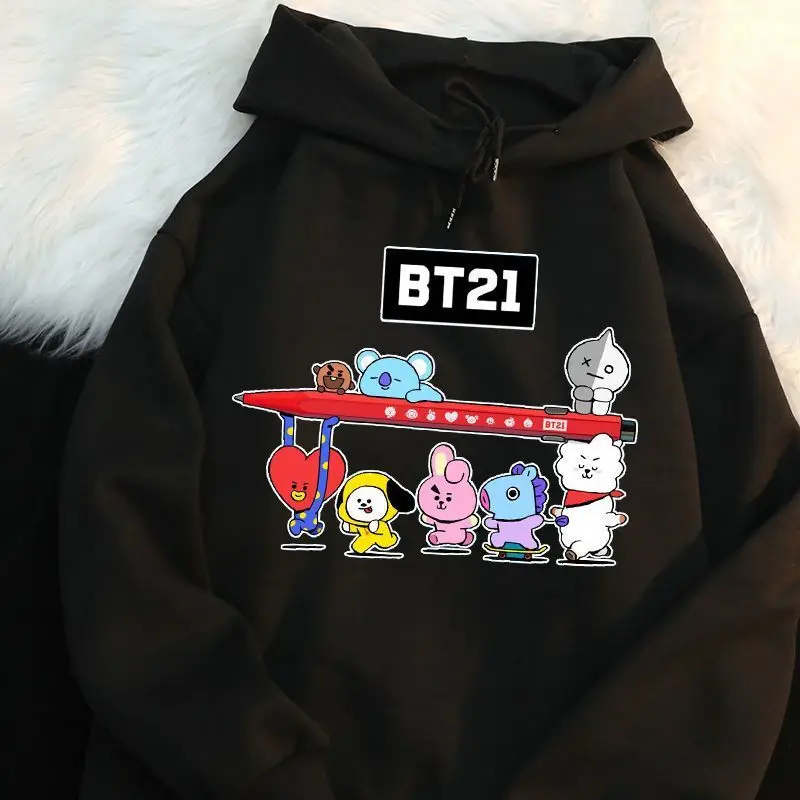 Kawaii أنيمي جديد Bt21 تاتا شيمي كوكي مقنعين البلوز Y2K الخريف والشتاء موضة تنوعا بلايز زوجين قمصان الهدايا