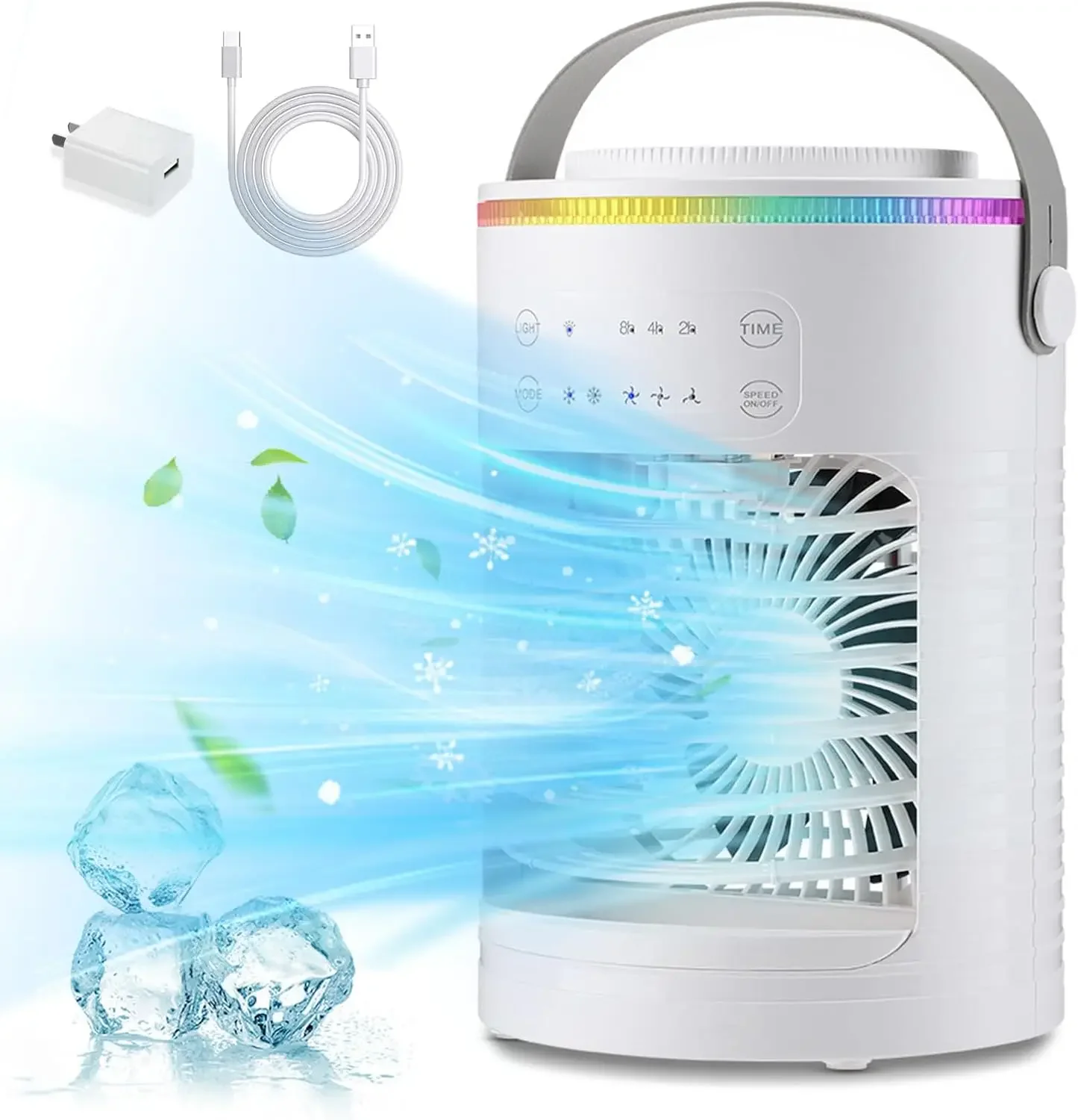 

Rechargeable Portable Air Cooler with 3 Speeds, 5000mAh Battery, 7 Colors Light, and 2-8H Timer - Efficient and Convenient Perso