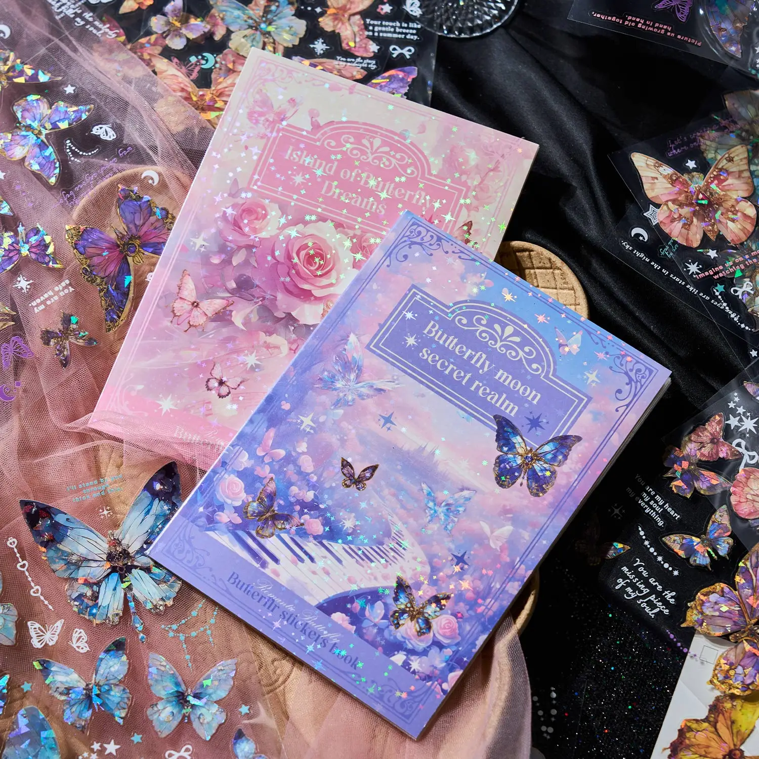 Cut Film Pet Sticker Book Romantic Butterfly Series Laser Shell Light Versatile Handbook DIY Guka Collage