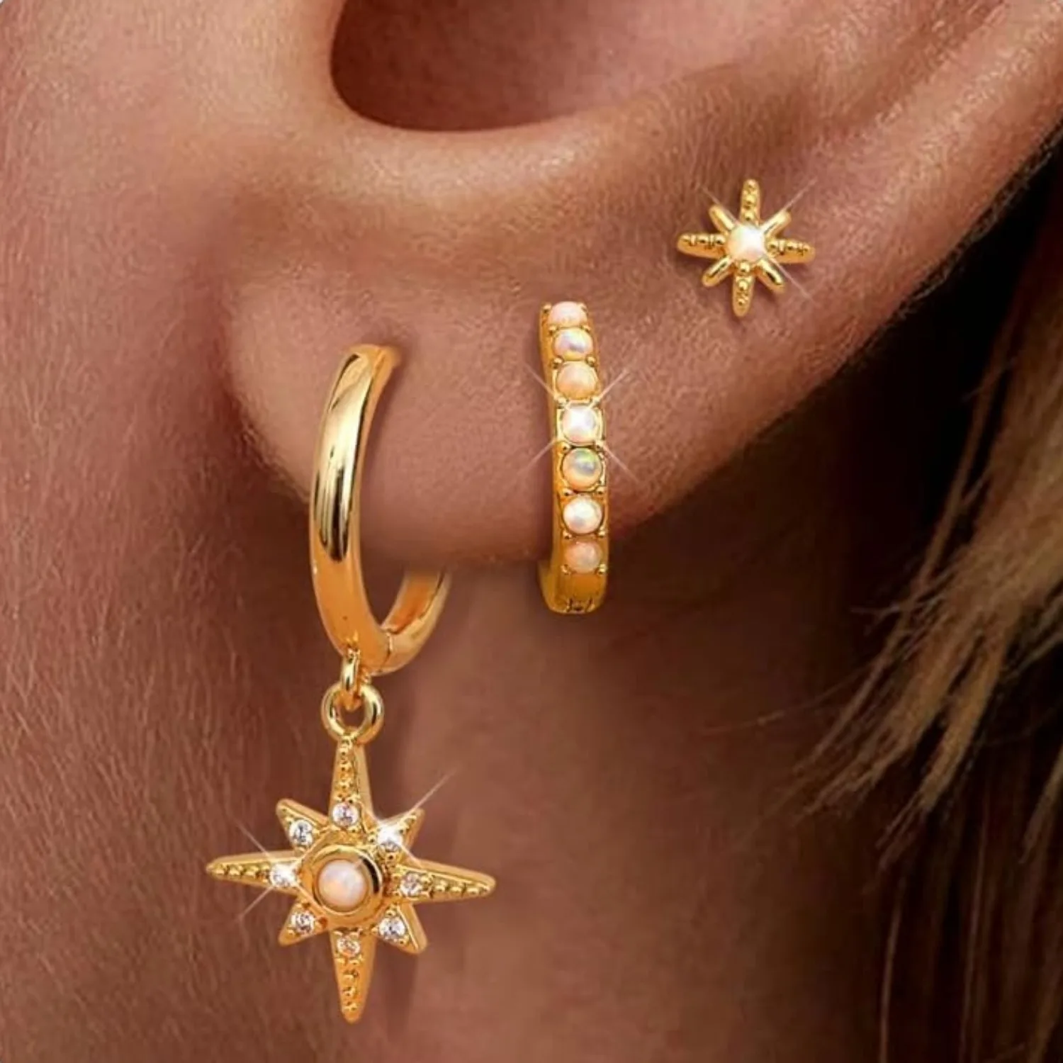 

Bobisty 3 Pairs Hoop Earrings for Women Gold Plated Dangle Hoop Stud Earring Stacks Dainty Earings Cartilage Piercing Jewelry