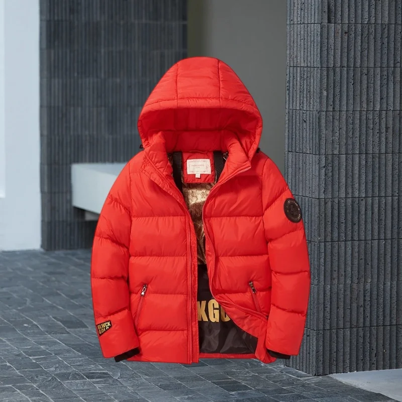 Girls Winter Red Cotton Padded Outwear Teenager Boys Thick Warm Windproof Cotton Content Coat Kids Snow Garment