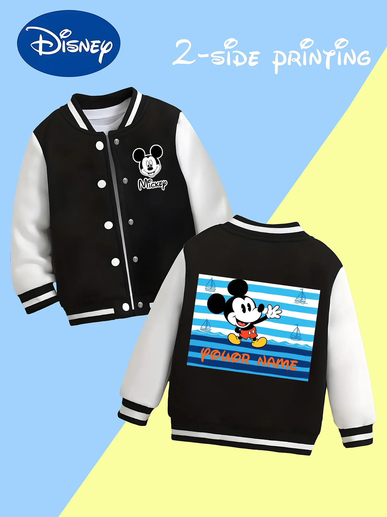 

MINISO Disney Mickey Seaside Holiday Baseball Jacket for Kids - Double-sided seaside print, perfect for summer outings and leisu