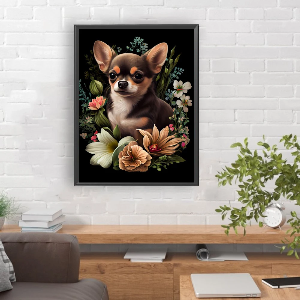 DIY kwiaty Chihuahua diamentowe zestawy do malowania psów w pełni z okrągłych kwadratowy diamentowy krzyż ścieg haft rękodzieło