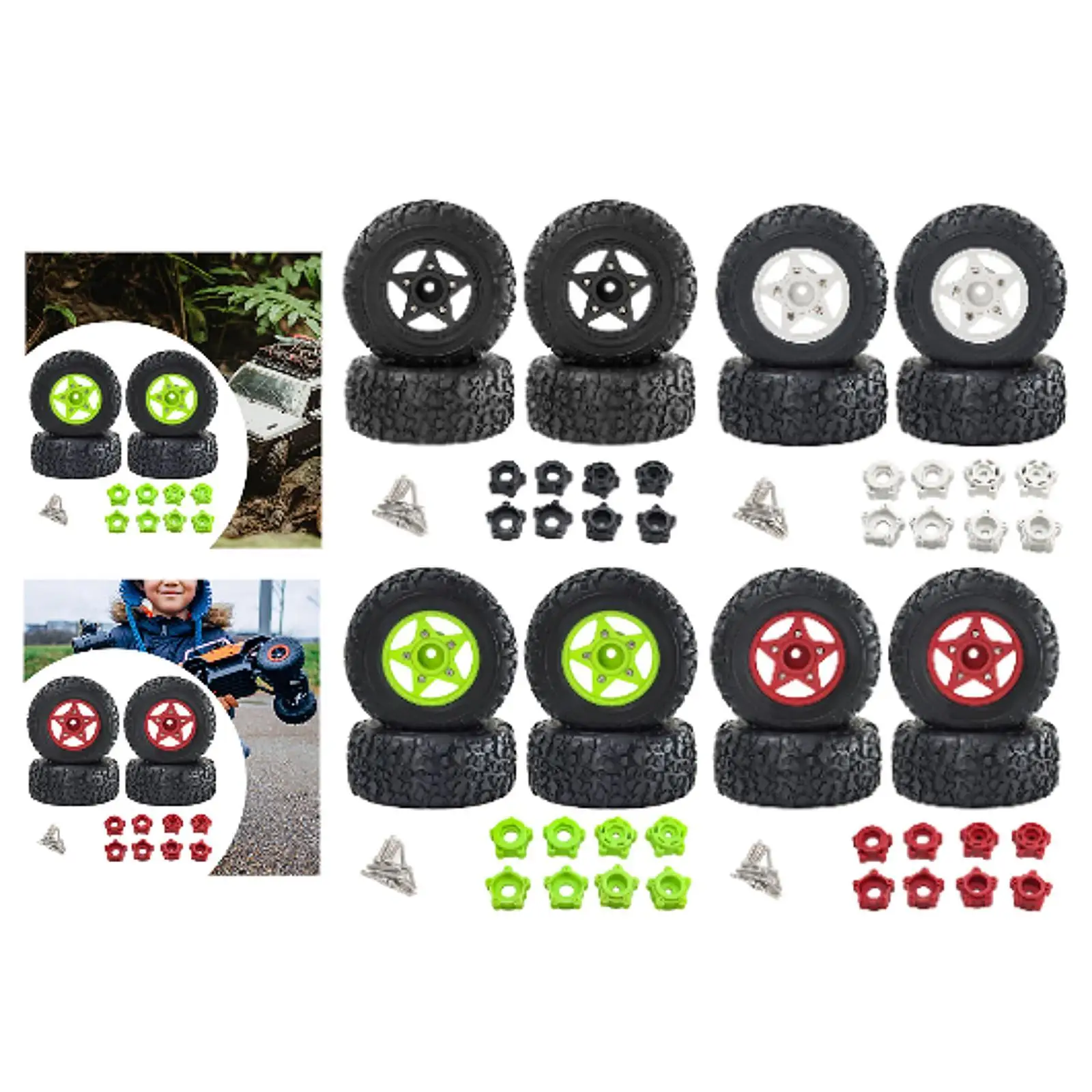 4x Ruote e pneumatici per auto RC Pneumatici e cerchi RC con abbinamento e viti facili da usare