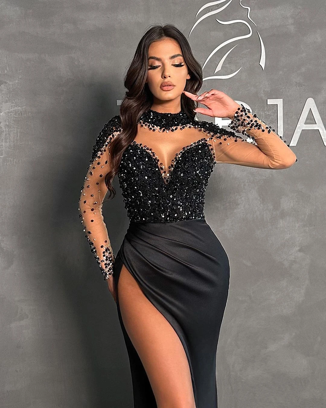 Black Mermaid Prom Vestidos com Pérolas Cristais e Beading, Evening Party Dresses, Hot Celebrity