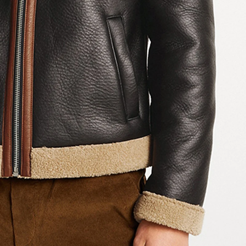 Leather and fur integrated B3 leather air force flight jacket British fashion sheepskin thickened warm winter jacket coat men
