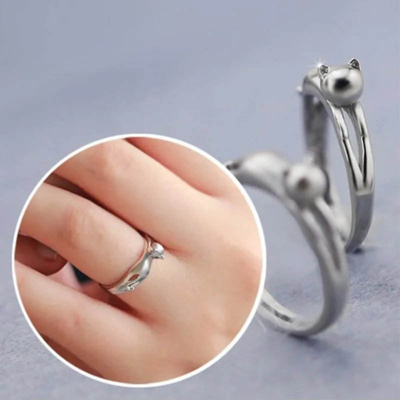 High-quality Popular Three-dimensional Cat Anti-allergic Fashion Korean Animal 925 Sterling Silver Jewelry Opening Rings   R005