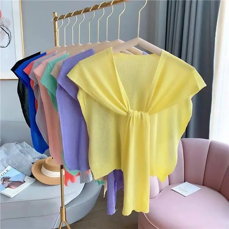 Summer Knotted Shoulder Sunscreen Shawl South Korean Knitted Cape Air-Conditioned Room Female Neck Protection Ice Silk Cloak P14