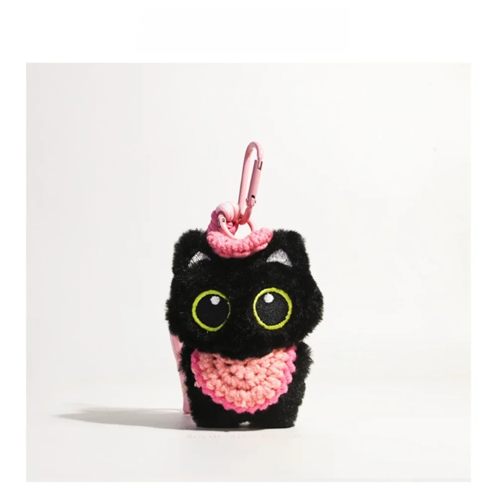 New Cute Black Cat Keychain with Knitted Hat Shoulder Bag Bag Pendant Bib Car Key Ring School Bag Decoration