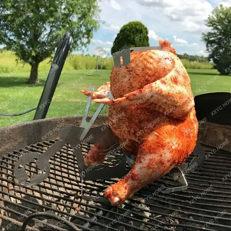 Motorcycle BBQ Chicken Stand Portable Grilling Roast Rack Barbecue Accessories BBQ Tool Stainless Steel Rack