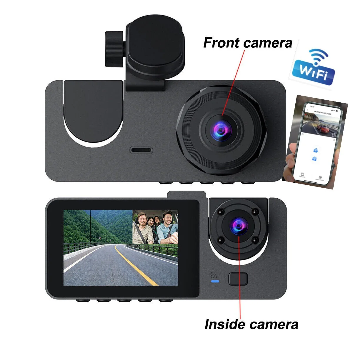 three-lens driving recorder three-camera video wifi driving recorder mobile phone interconnection night vision