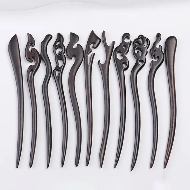 Vintage Vinatge Black Wood Bridal Hair Sticks For Women Hair Ornaments Ethnic Wooden Hair Pins Clips Head Jewelry Accessories