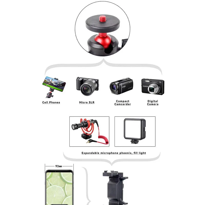 Mini Extendable Desktop Tripod Handle Grip Stand With Flexible Ballhead 1/4 Inch Screw Extend Mount for Camera GoPro Insta360 X4