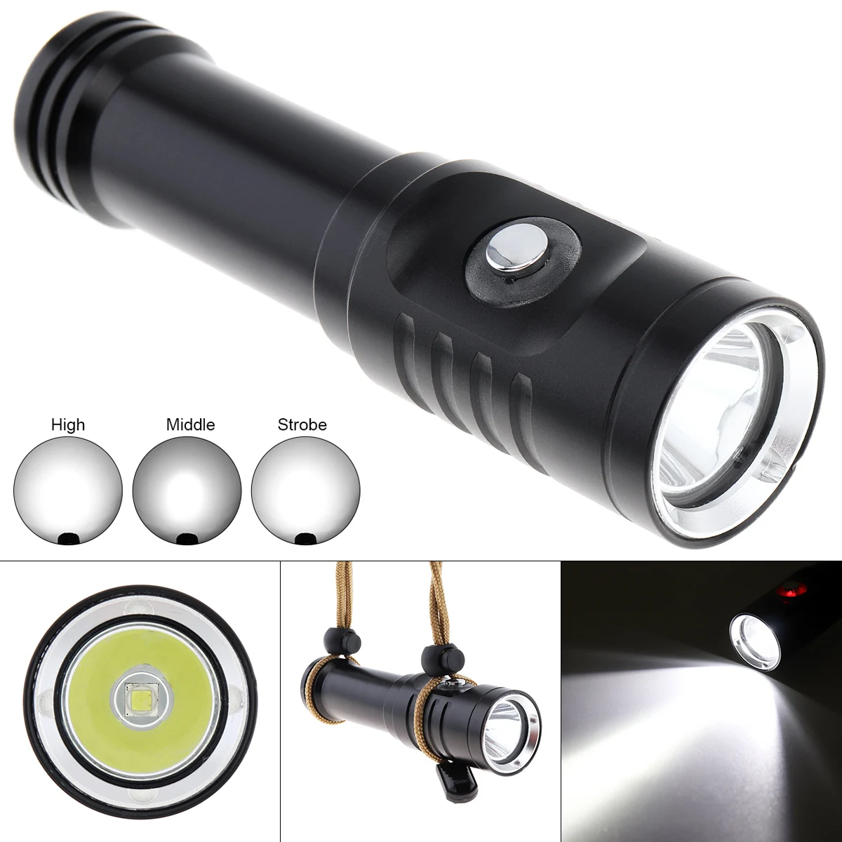 1000LM Underwater 150 Meters 3 Modes Diving Flashlight with 10 Degree Spotlight, Pressure Type Waterproof Switch Dive Torch