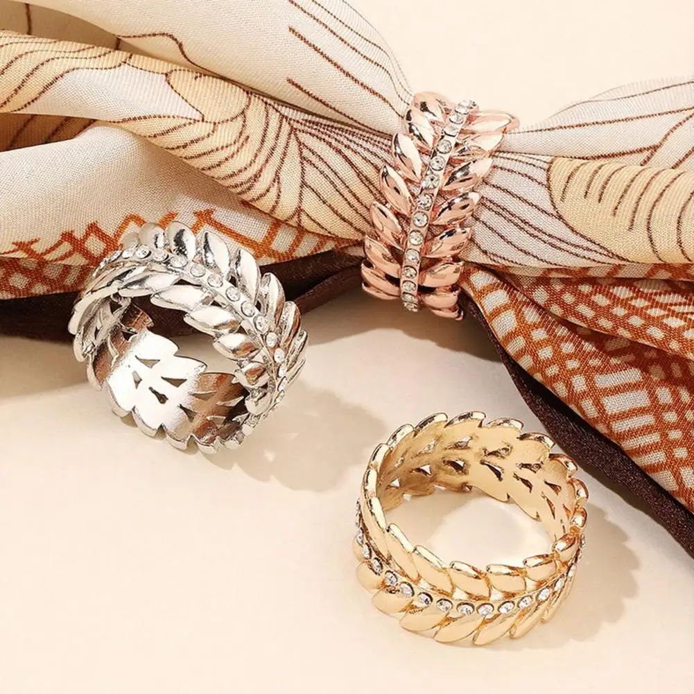 Scarf Button Clip Leaf Design Alloy Scarf Clip Triple-Ring Multi-Functional Clasp with Adjustable Non-Slip Grip BoxJewelry