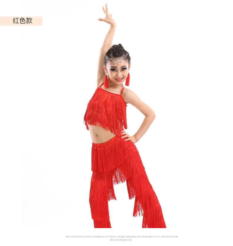 Lateinamerikanische Tanzkleider, Ballkleider mit Fransen, Kleid mit Fransen und Hose, Paillettenkleid mit Fransen, Salsa- und Samba-Kostüm, Kinder- und Jugendkostüm, Cosplay-Kostüm für Mädchen. – Detail 7