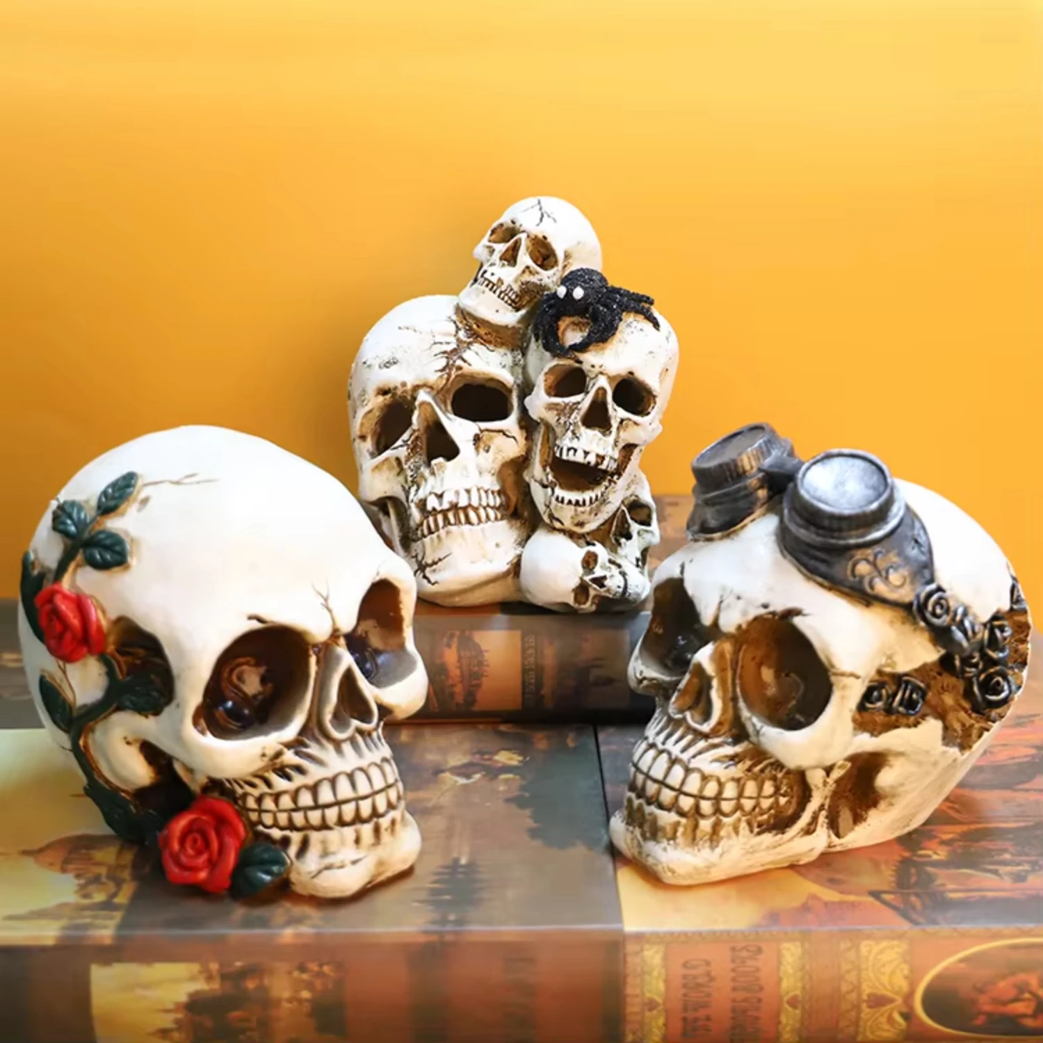 Halloween Decoration Supplies Human Skull Head Statue Ghost Resin Crafts Skeleton Head Skull Sculpture Halloween  Decor