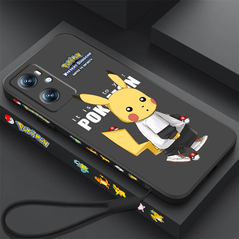 Pokemon Pikachu Bulbasaur Liquid Left Rope For OPPO Find X6 X5 X3 A98 A96 A94 A93 A77 A76 A74 A72 A57 A53 A16 5G Back