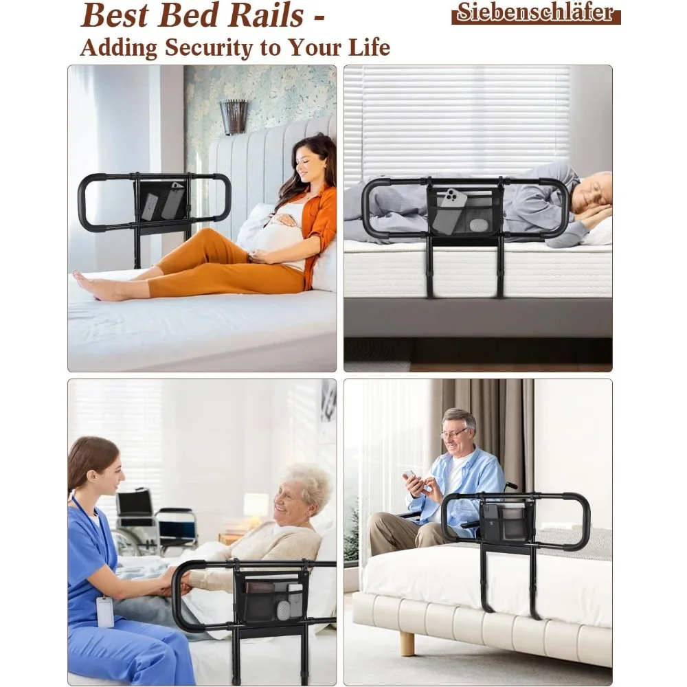 Riel de seguridad para cama ajustable con luz con sensor de movimiento para adultos mayores, se adapta a camas gemelas completas King Queen