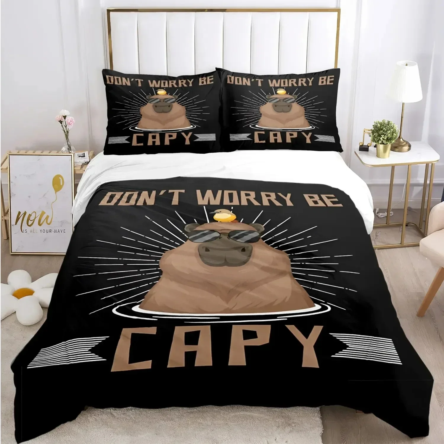 

Funny Capybara Anime Comfortable Duvet Quilt Cover Pillowcase Bedding Set Children Bedroom Decoration Home Textile