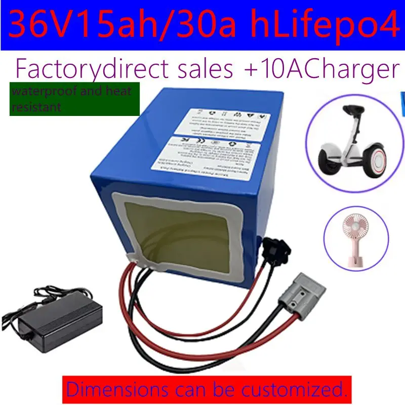 

lifepo4 36V customize lithium 36v 15ah rechargeable battery BMS 12S for 350W 500w go cart scooter bike + 2A charger