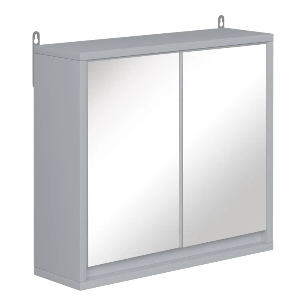 Wall Mounted Mirror Cabinet with Storage Shelf Bathroom Cupboard Double Door Grey