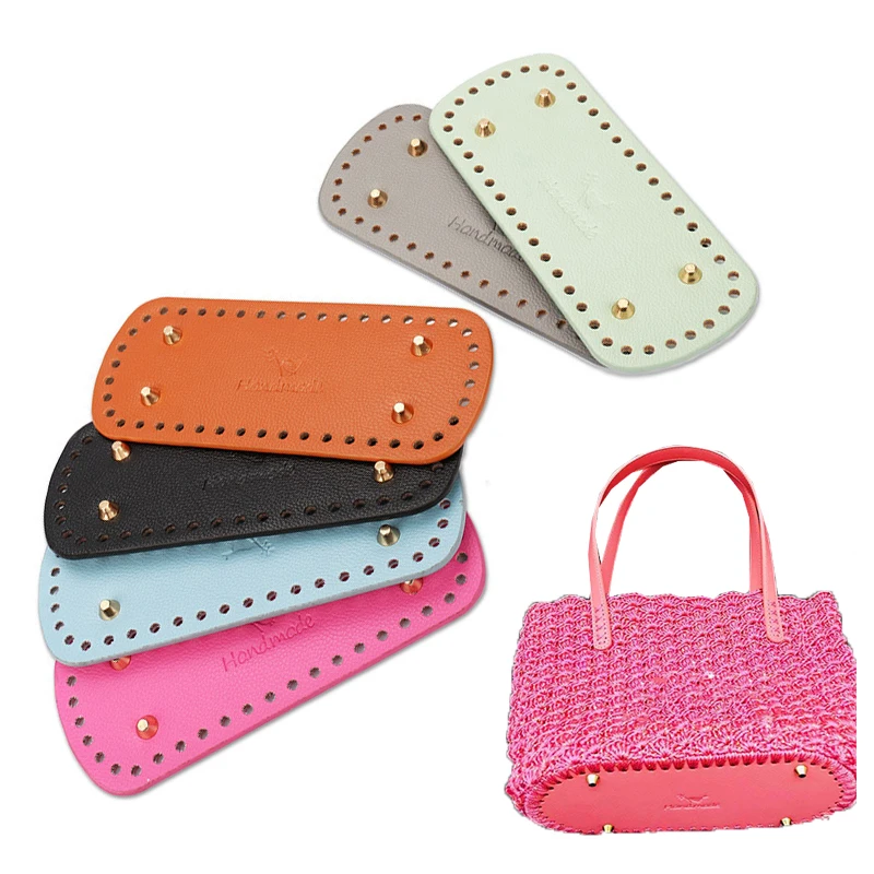 8*20cm Handmade Oval Bottom for Knitted Bag PU Leather Wear-Resistant Accessories Bottom with Holes Diy Crochet Bag Bottom