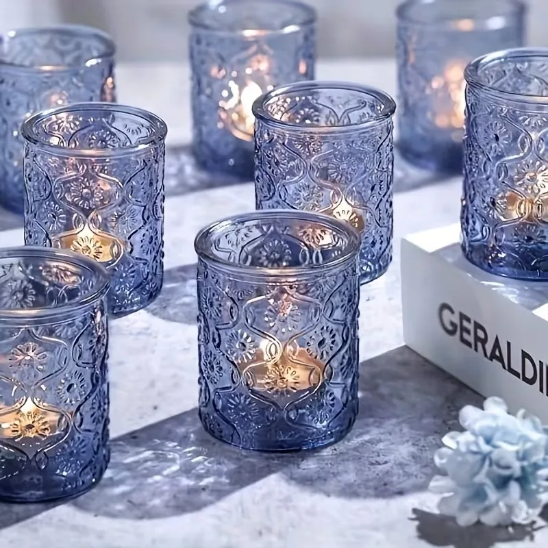 12 Stück Glas-Kerzenhalter Transparent Mehrfarbig Aromatherapie Kreative Tischdekoration Heim-Party Valentinstag Geschenk Kerzenzubehör