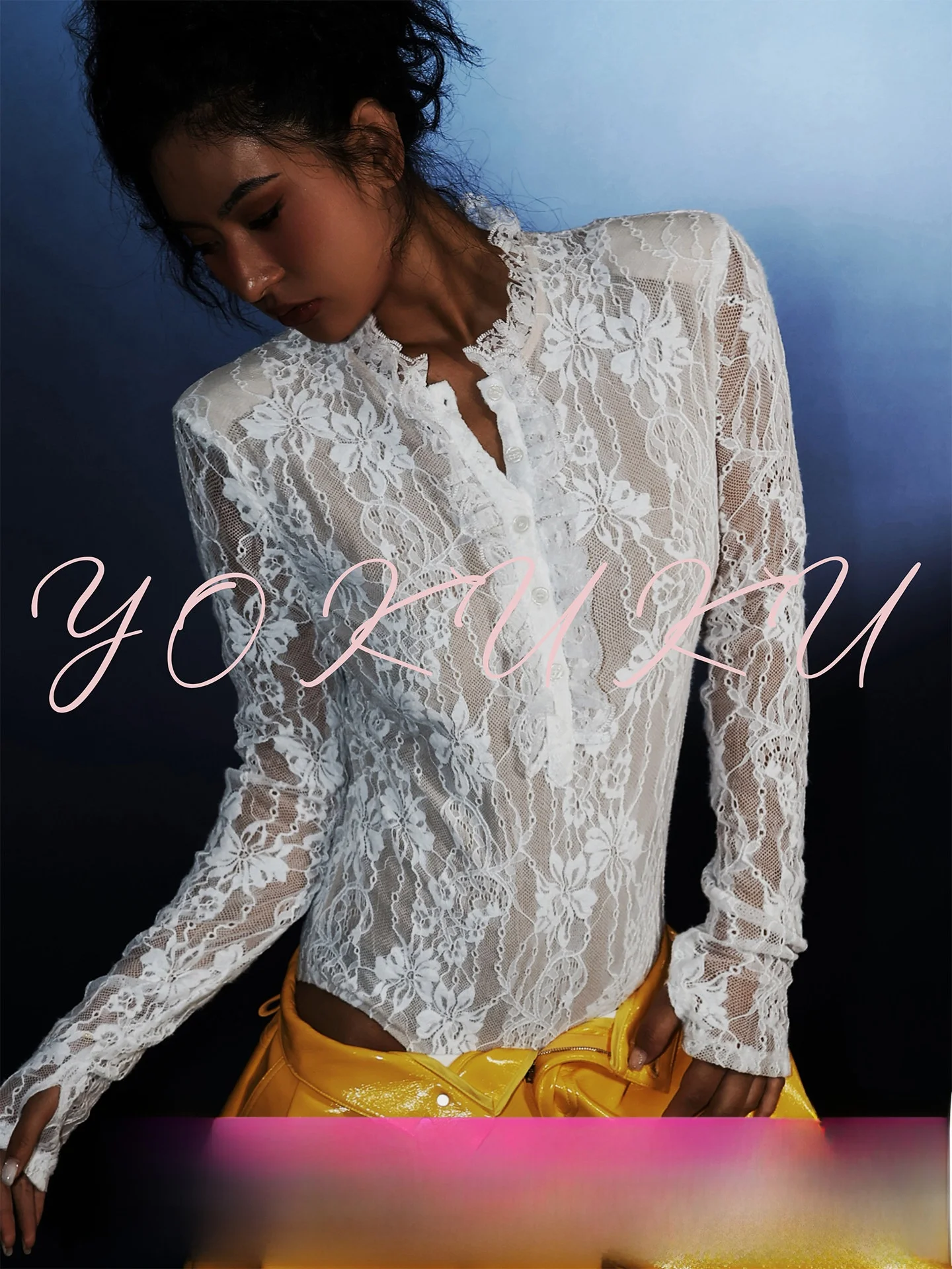 

Cool Lace Rebel Henry Collar Elastic One-Piece Women's Clothing Short Sleeve mid Waist Nylon Fabric Thin Model KUS25877