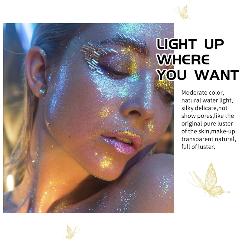フェアリーハイライターパットパウダー,キラキラ,ファッショナブル,輪郭を明るくする,顔,目,きらめくボディ,メイク,6色