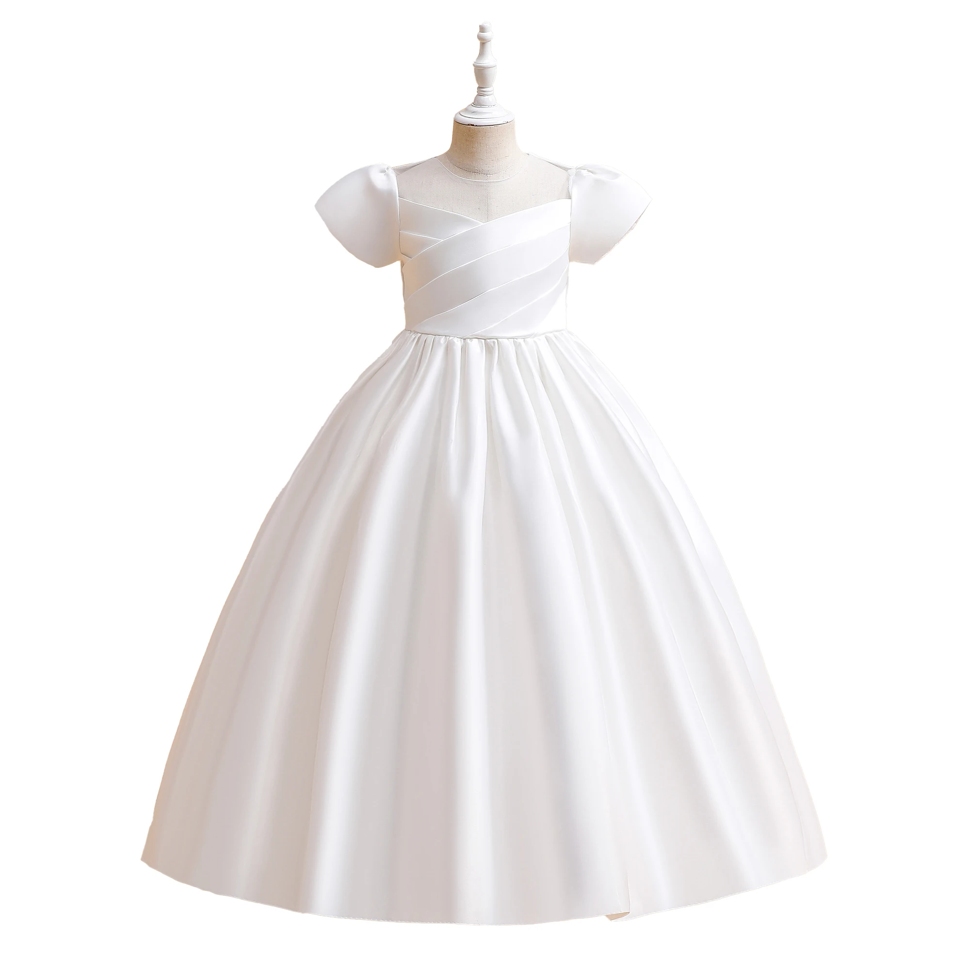 Girl Satin Dress Wedding Party 4 Colors 120cm-170cm Children Skirt Ball Gown Birthday Dresses Vestidos Performance Clothing