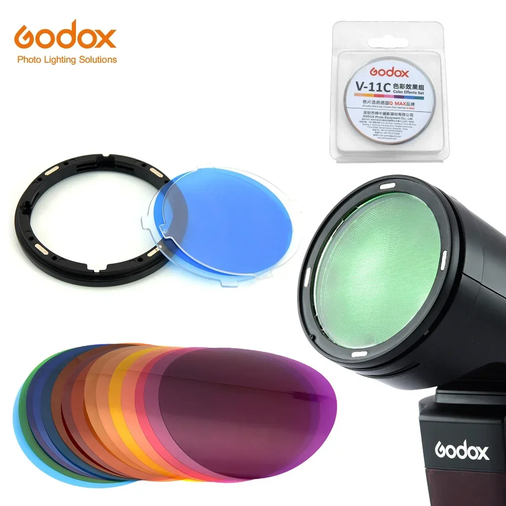 Godox AK-R16 Magnetic Mount Diffuser Plate with V-11C V11C Color Effect Gel Set for Godox V1 Series Flash Light Speedlite