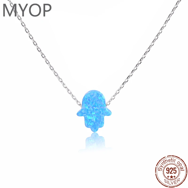 

XYOP Blue White Opal Jewelry Necklace Pendant Opal Hamasa Hand Charms Lucky Pendant Fine Jewelry