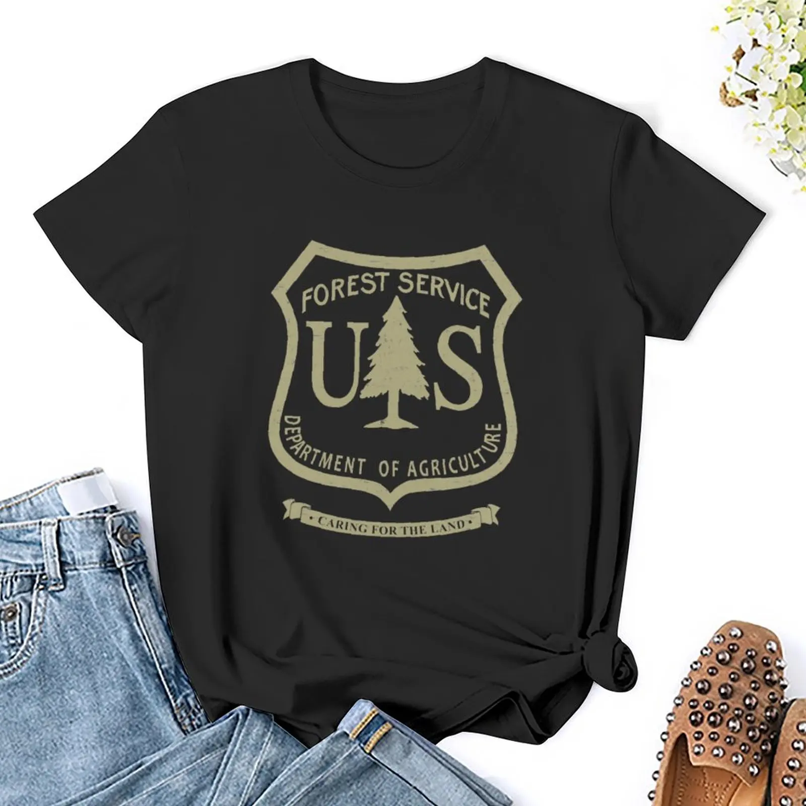 เสื้อยืดลาย US Forest Service ความงามเสื้อผ้าสุดฮาขนาดใหญ่พิเศษน่ารักเสื้อผ้าผู้หญิงเสื้อผ้า