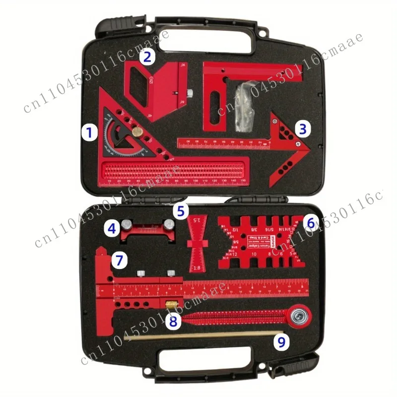 Woodworking Measuring Tool Kit with Storage Box 10-piece Set Project Planning Layout Plank Splicing Auxiliary Kit