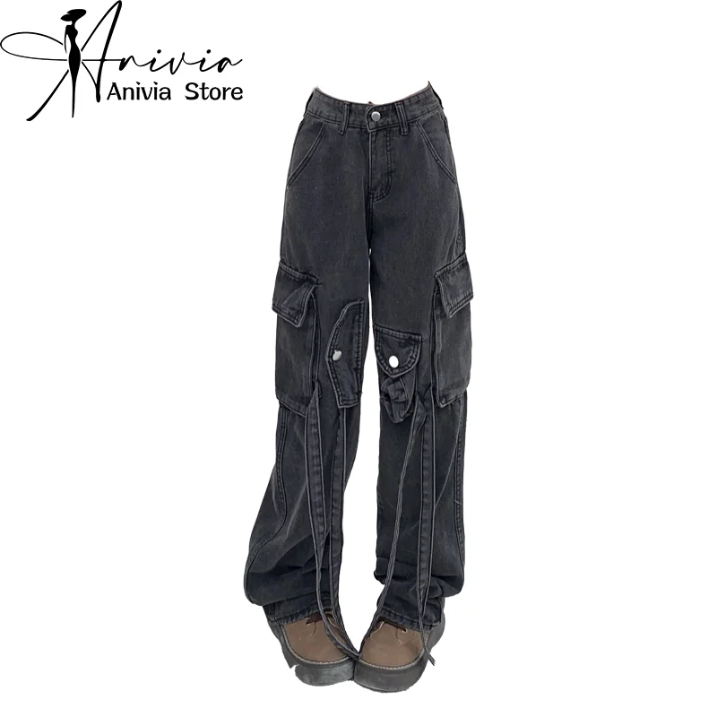 

Women Black Gothic Baggy Jeans Vintage Straight Cowboy Pants Harajuku Denim Trousers Aesthetic Y2k Trashy Emo 2000s Clothes 2024