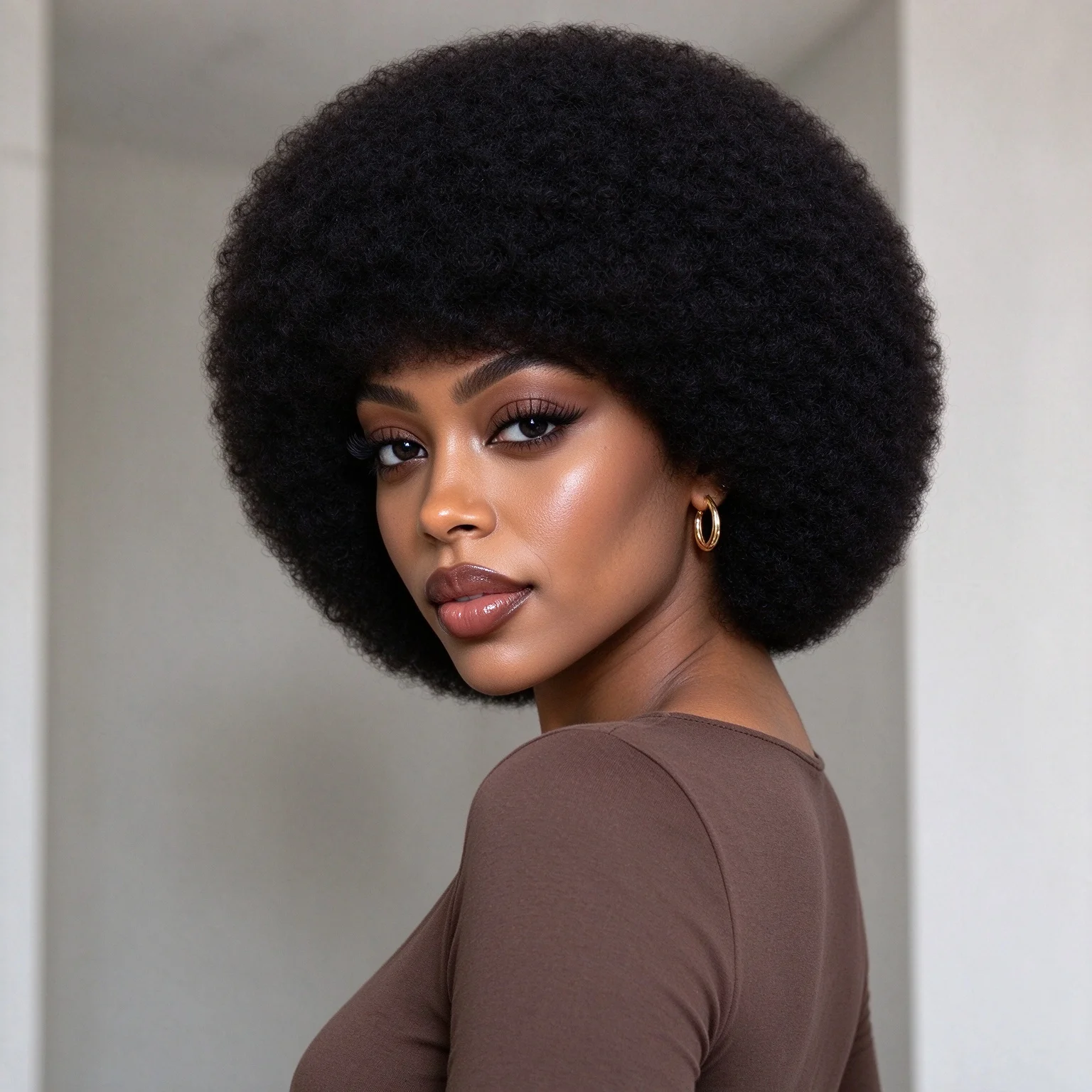 Afro Curly Human Hair Wig for Women 70s Short Afro Kinky Thick And Fluffy Soft And Natural Machine Made 200% Density Short Curly