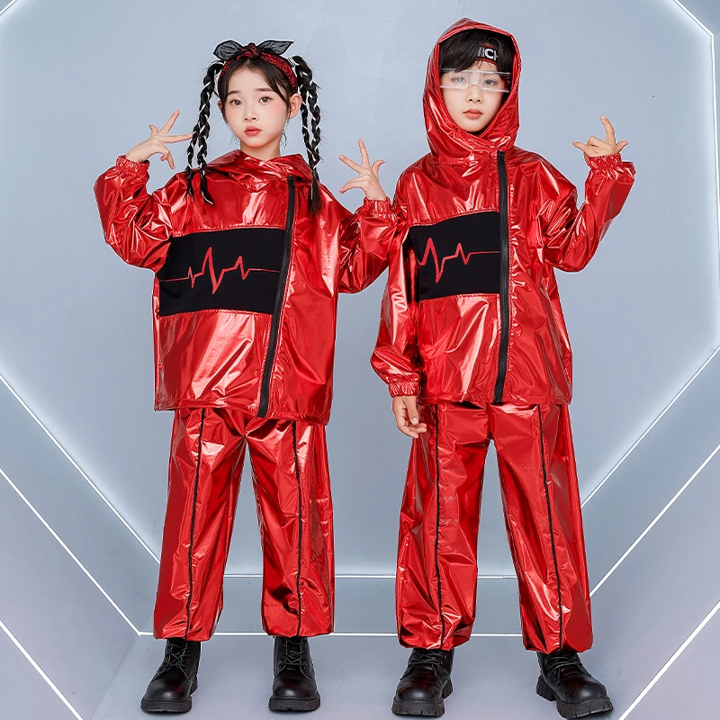 Kinderen Jazzdans Kostuum Futuristische Show Kleding School Prestaties Pak Rode Hip Hop Set Street Dance Kleding VDL4848