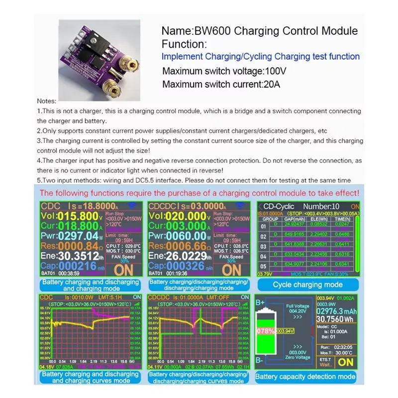 New Arrivals-Charging Module BW600 Electronic Load Meter Charging Control Supports DC5.5 Interface And Wiring