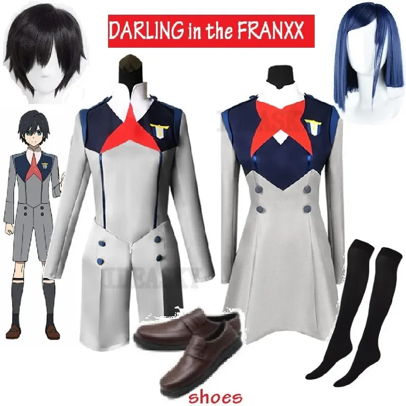 DARLING in the FRANXX Cosplay HIRO ICHIGO KOKORO Zero Two Cosplay School Uniform Costume Wig shoes Anime Halloween Outfit