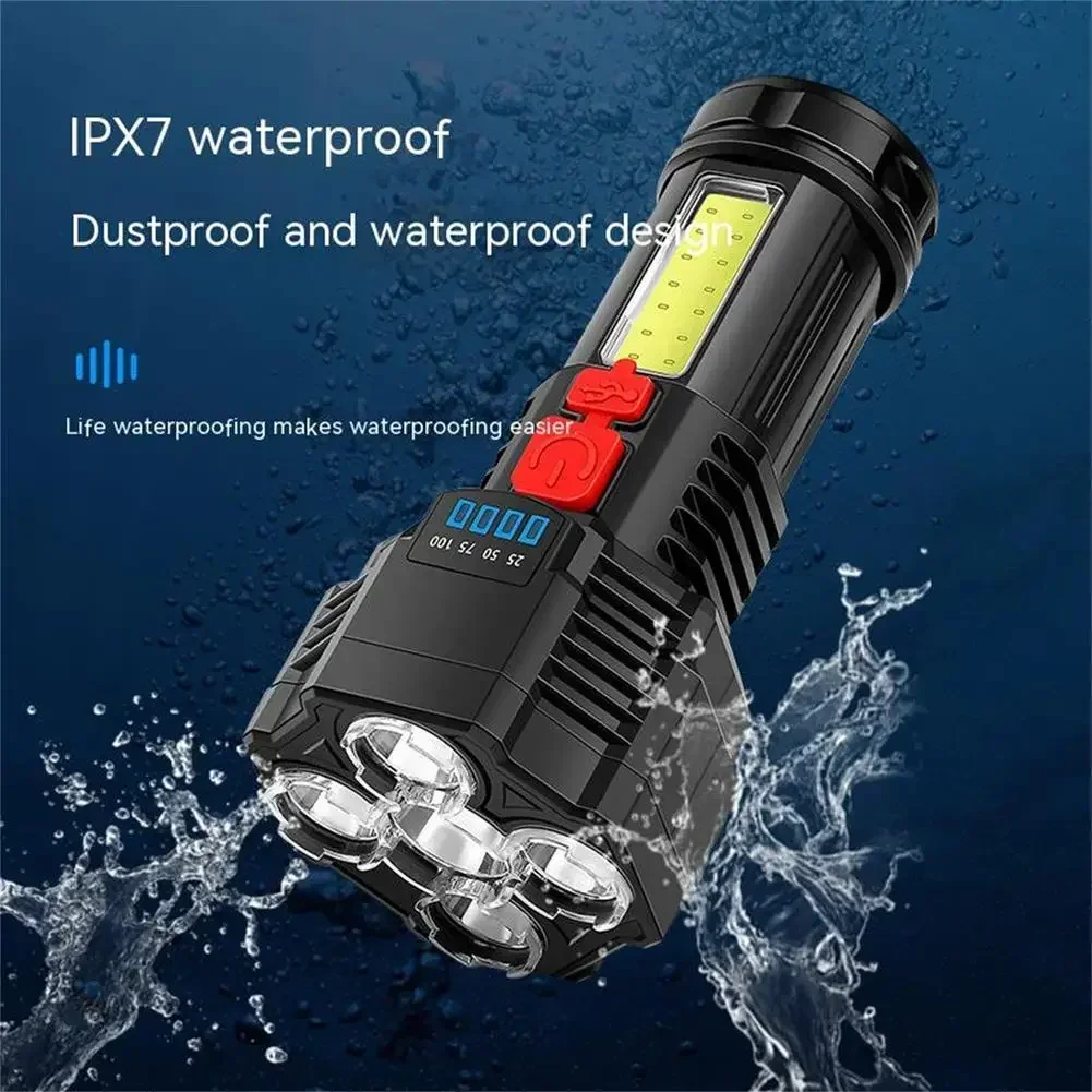 ultra bright LED Flashlight USB Rechargeable Camping Torch Multifunctional Hiking Fishing Portable Hand Lantern COB Side Light