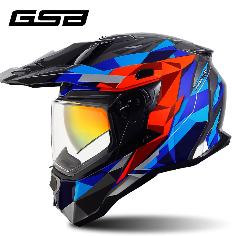 GSB Motorcycle Helmet  ECE DOT Certification Full face Double lens Racing Off-road Helmet Cascos Para Moto Capacetes Casco Moto