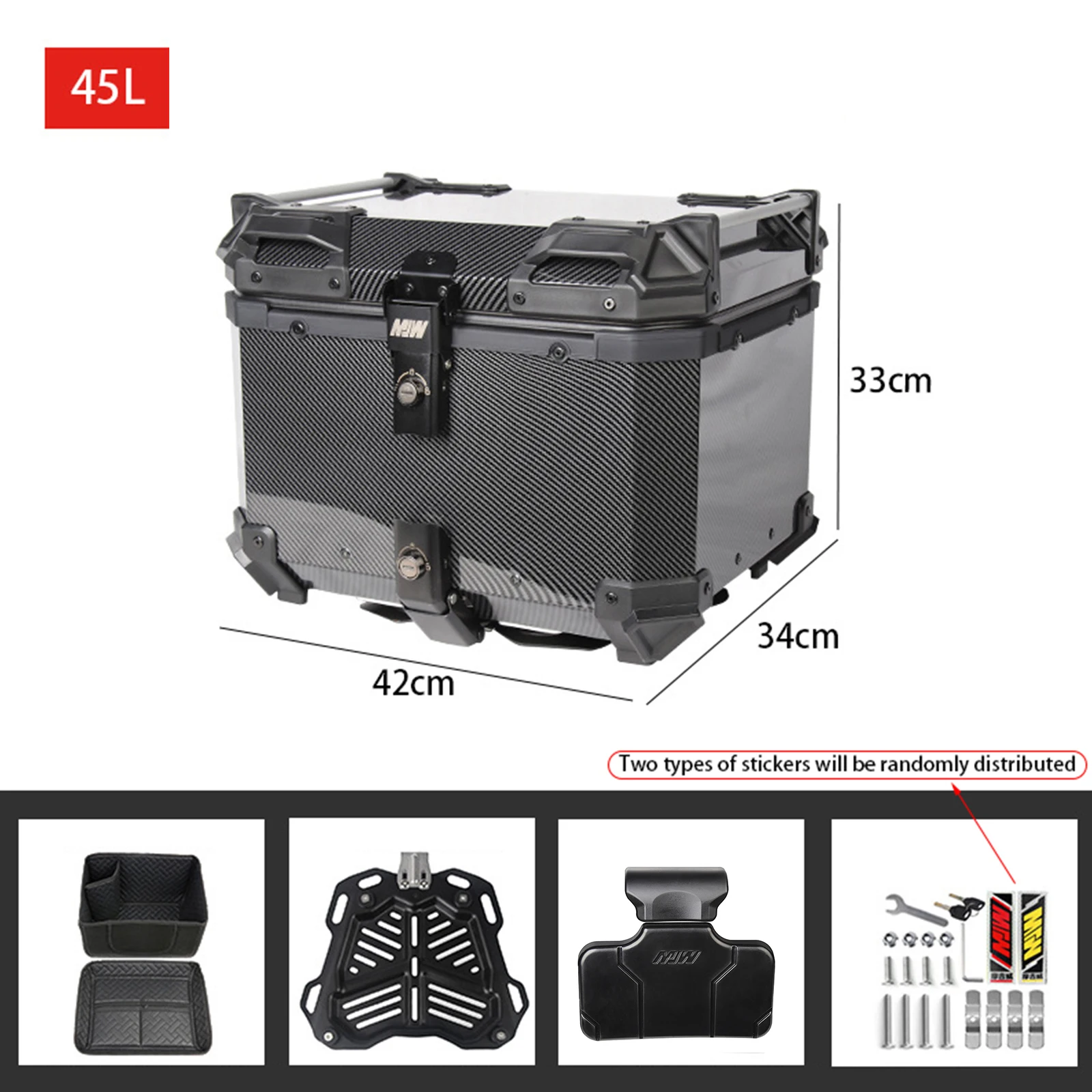 

45L Motorcycle Tail Box Universal Rear Luggage Carrier Tool Case Storage Box Aluminium Motorcycle Trunk With Bracket Base Plate