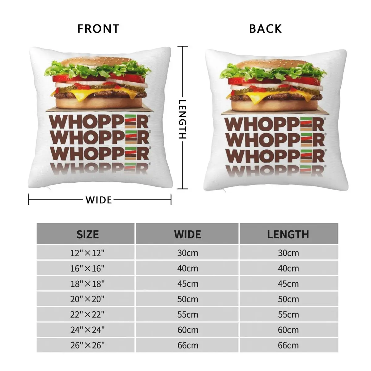 Burger King Whopper Square Pillowcase Polyester Linen Velvet Printed Zip Decorative Pillow Case Sofa Seater Cushion Cover