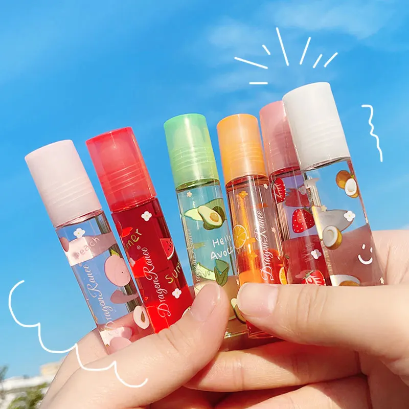 Fruit Roll-On Lip Balm Honey Lip Oil Dry Moisturizing Transparent Lip Gloss Long Lasting Hydrating Lip Repair Care Makeup Tool