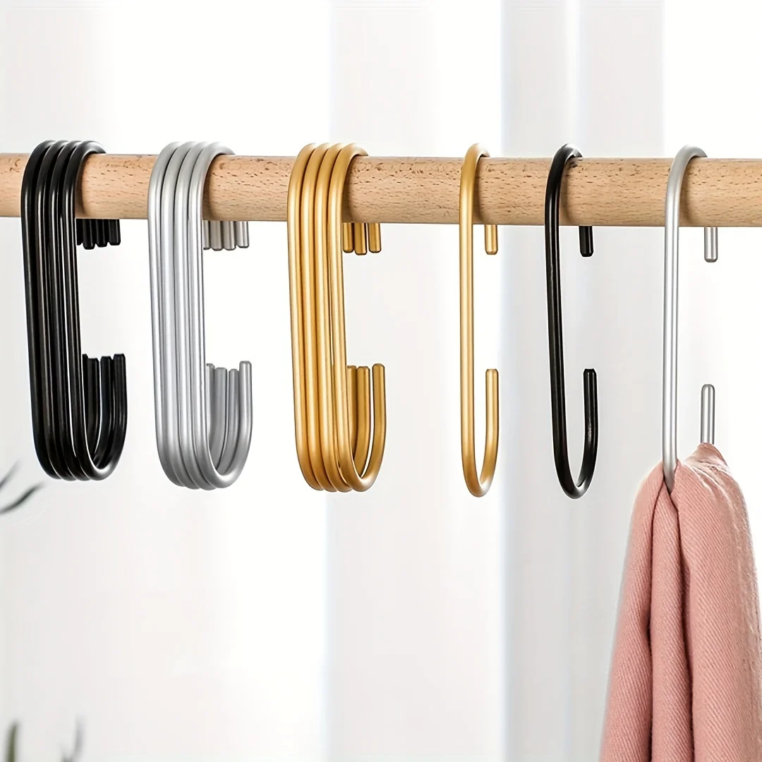Set Of 4 Aluminum Alloy C-shaped Hooks For Household Storage, Clothing Store Display Hooks, Wardrobe Hooks For Clothes